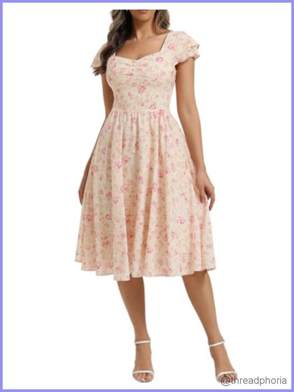 Vintage Floral Midi Tea Party Dress with Pockets